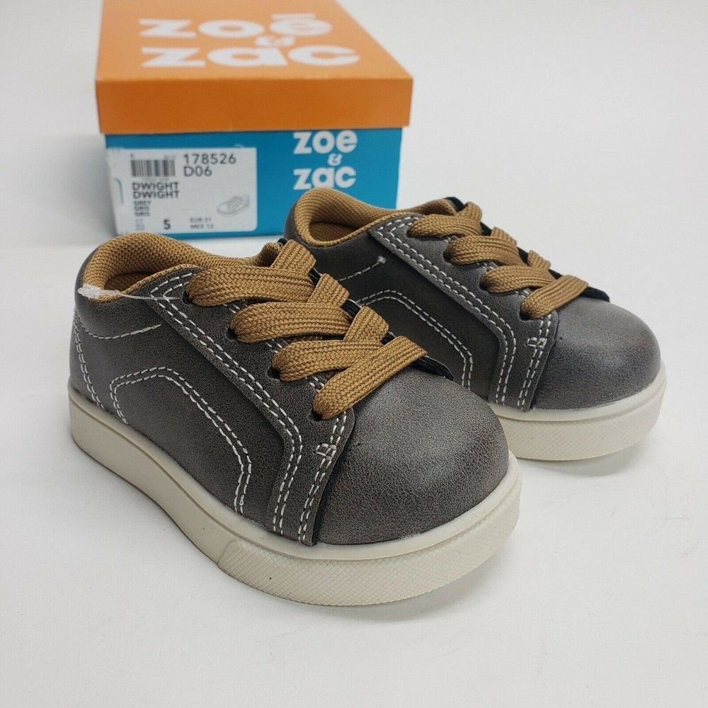 Zoe & Zac Shoes NEW Size 5 Toddler Gray Leather Look Skid Resistant Lace Dwight